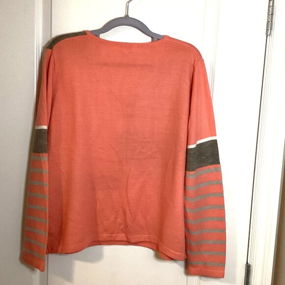 Alia Women's Sweater Size Petite (PL) Peach Gray Striped V-Neck Thin Lightweight - Picture 4 of 7